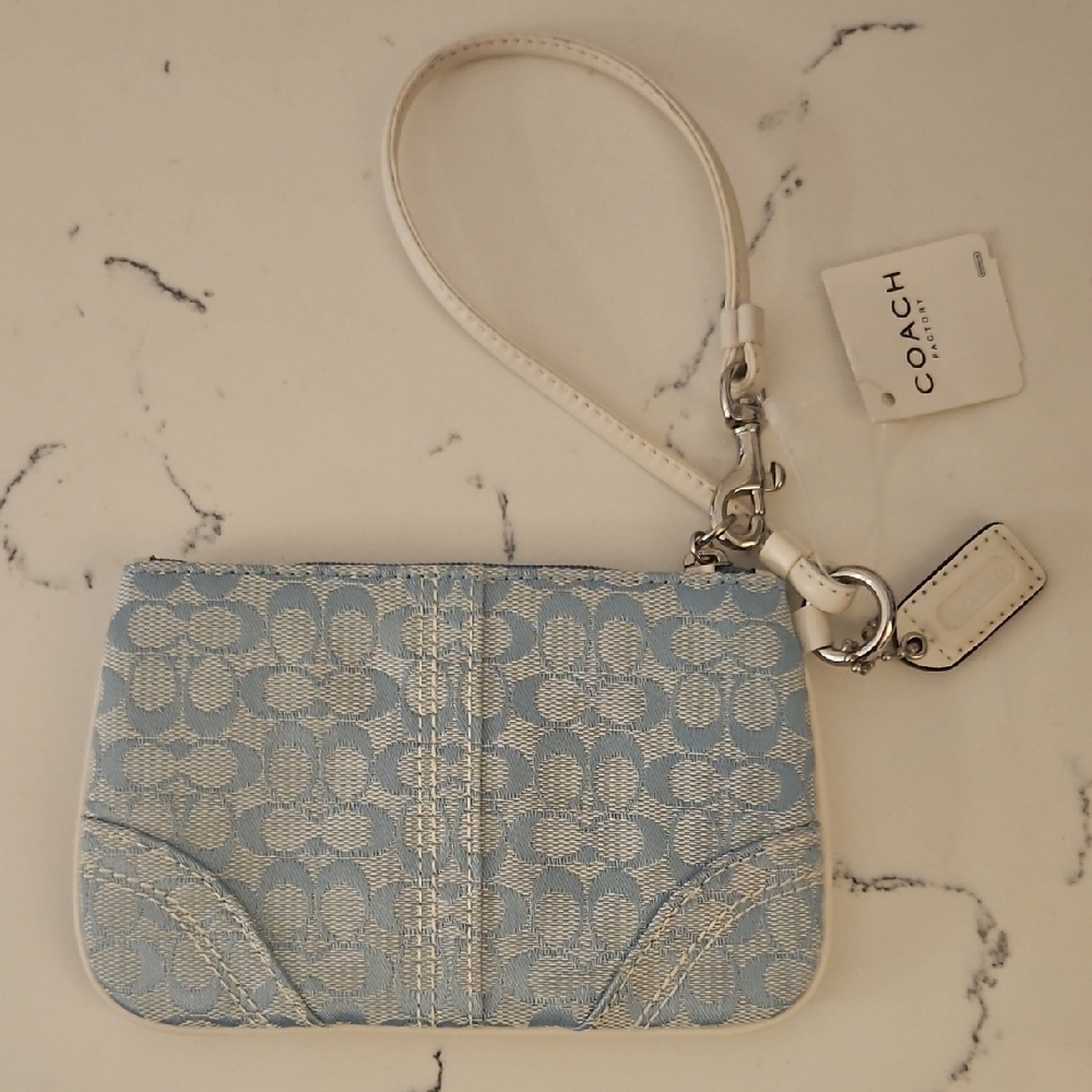 Coach Floral Blue and Cream Wristlet